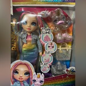 Rainbow High Doll with Denim Jacket and Unicorn